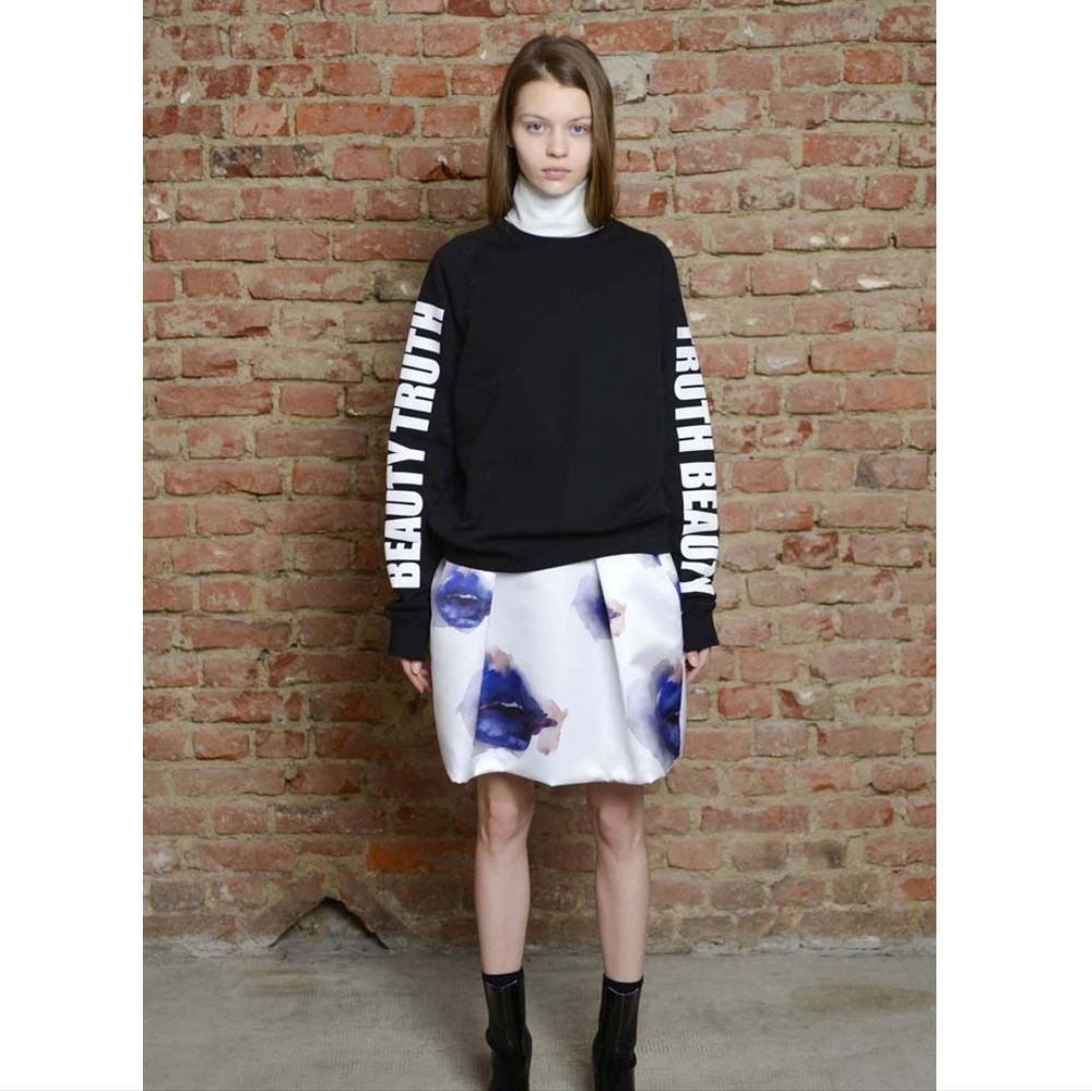MSGM Crewneck Sweatshirt Black Printed Sleeves Size Small Truth Beauty Cotton